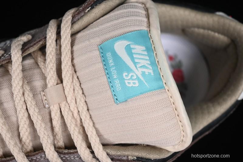 Nike SB Dunk Low Retro Sneakers with Floral Embossed Design and Tiffany Blue Accents - FZ3129-200