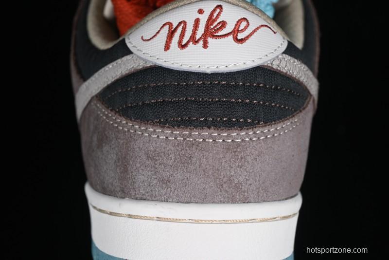 Nike SB Dunk Low Retro Sneakers with Floral Embossed Design and Tiffany Blue Accents - FZ3129-200