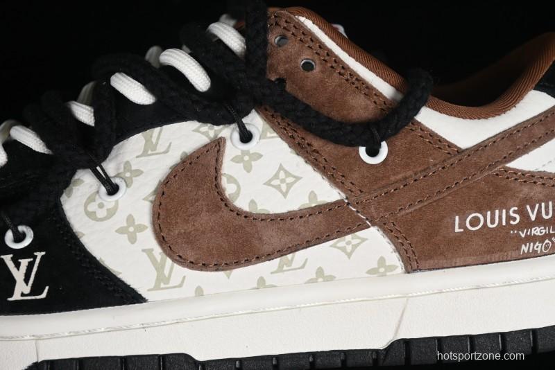 Nike SB Dunk Low LV Collaboration - Black Brown Fade Anniversary Custom Low-Top Casual Sneakers - SJ2068-233