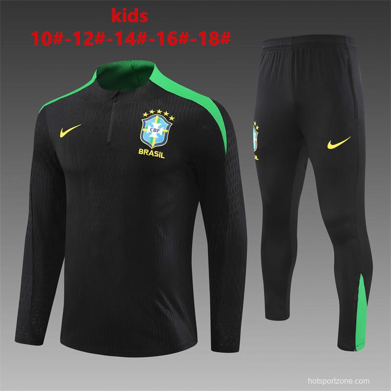 Player Version 2024 Kids Brazil Black Half Zipper Jacket+Long Pants