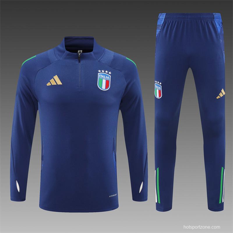 2024 Italy Navy Half Zipper Jacket+Long Pants