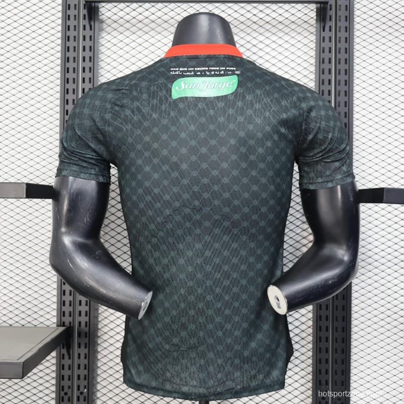 Player Version 25/26 CD Palestino Away Black Jersey with Red-Green Stripes and Bank of Palestine Sponsor