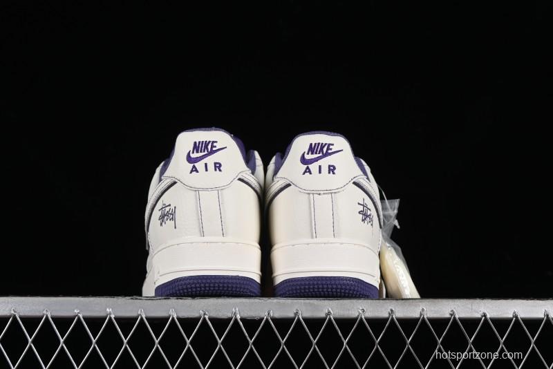 Stussy x Nike Air Force 1 '07 Low Retro Casual Sneakers with Reflective Military Purple - UN1635-222