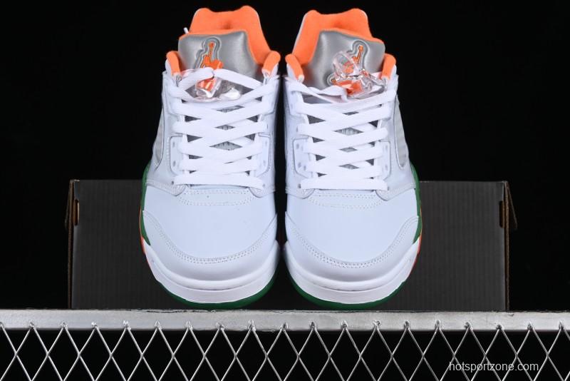 Nike Air Jordan 5 Retro Low AJ5 Sneakers in Football Grey with Vivid Orange and Pine Green Accents - FQ1293-018