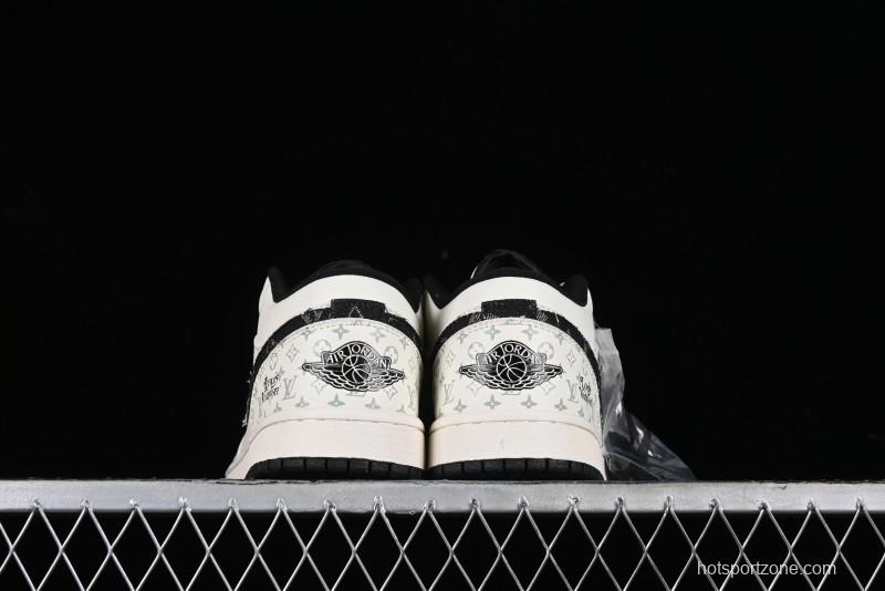 Nike Air Jordan 1 Low LV Collaboration - Black Denim Print Custom High-End Basketball Shoes - SJ9950-006