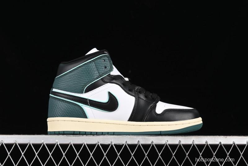 Nike Air Jordan 1 Mid AJ1 Snake Black Green Toe Mid-Top Basketball Shoes - FQ7818-100