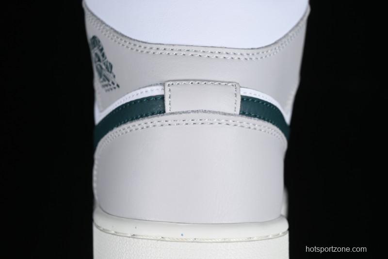 Nike Air Jordan 1 Mid Basketball Shoes with Oxidized Green Leather and Perforated Toe - FQ7720-103