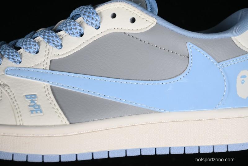 Nike Travis Scott x Fragment Design x Air Jordan 1 Low OG SP AJ1 LV Collaboration Deep Blue Low-Top Casual Sneakers - BB6588-104