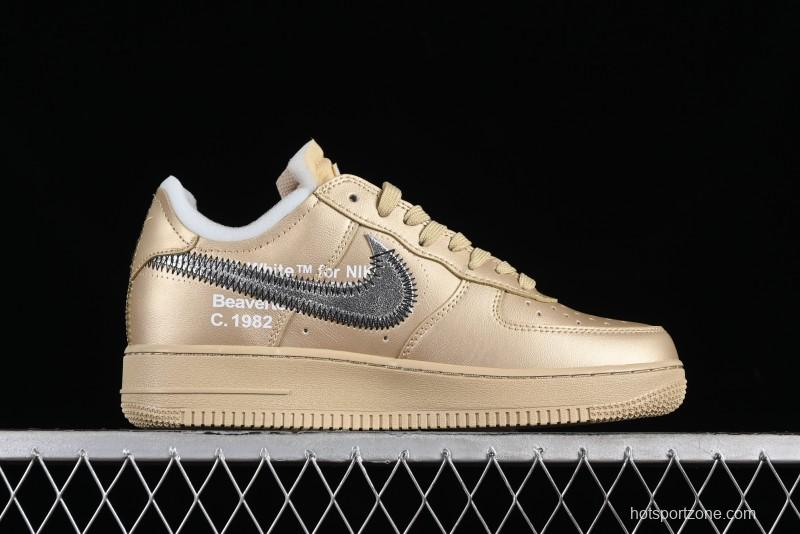 Off-White x Nike Air Force 1 '07 Low "Metal Gold" Casual Sneakers - DX1419-900