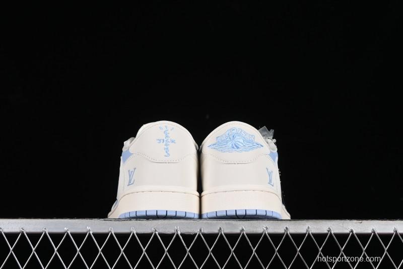 Nike Travis Scott x Fragment Design x Jordan Air Jordan 1 Low OG SP AJ1 LV Blue Double Hook Casual Sneakers - BB6588-103