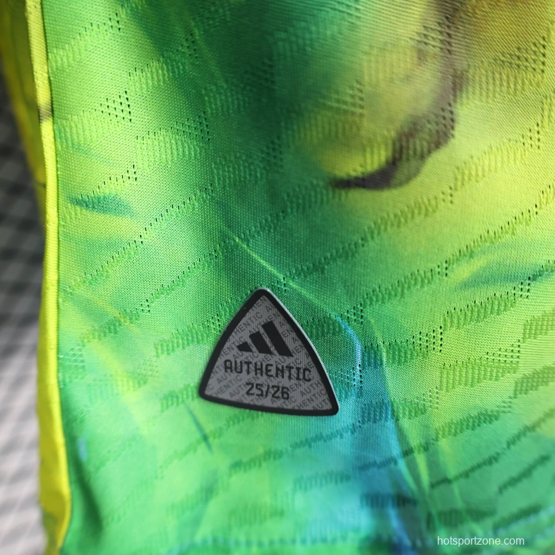 25/26 Player Version Real Madrid Limited Edition Goalkeeper Jersey - Emirates Neon Yellow Marble Design