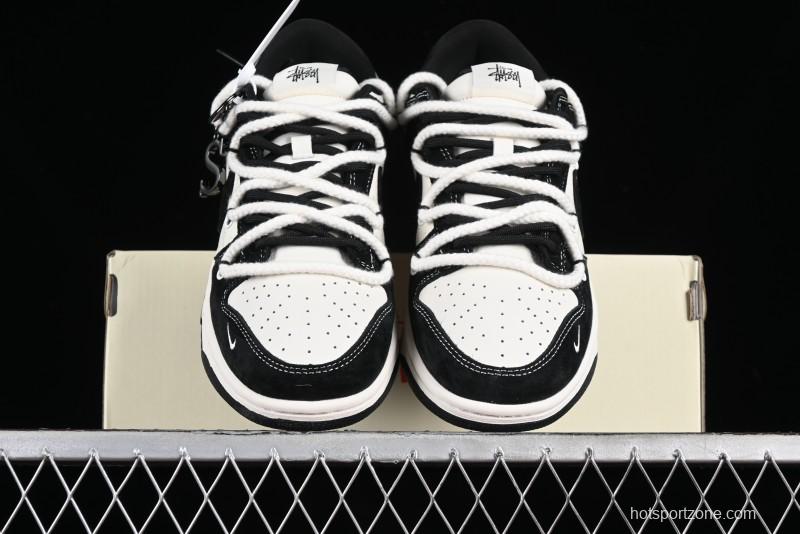 Stussy x Nike Dunk Low SB Sneakers in Beige Black Swoosh - SJ2068-252