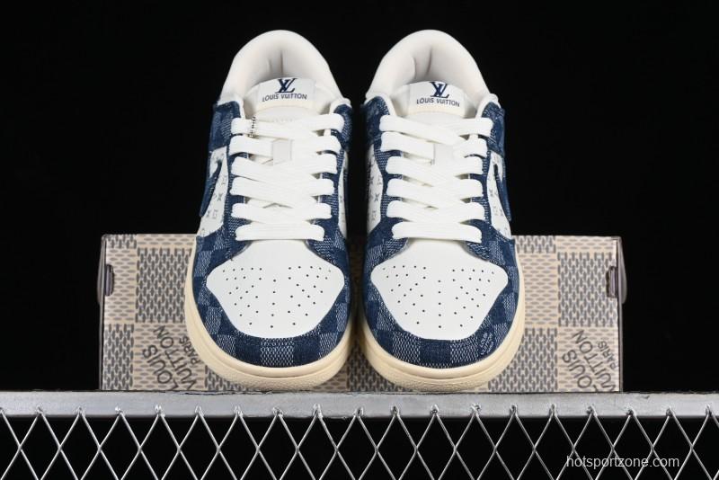 Nike SB Dunk Low LV Collaboration - Denim Checker Anniversary High-End Custom Low-Top Casual Skate Shoes - JH8310-949