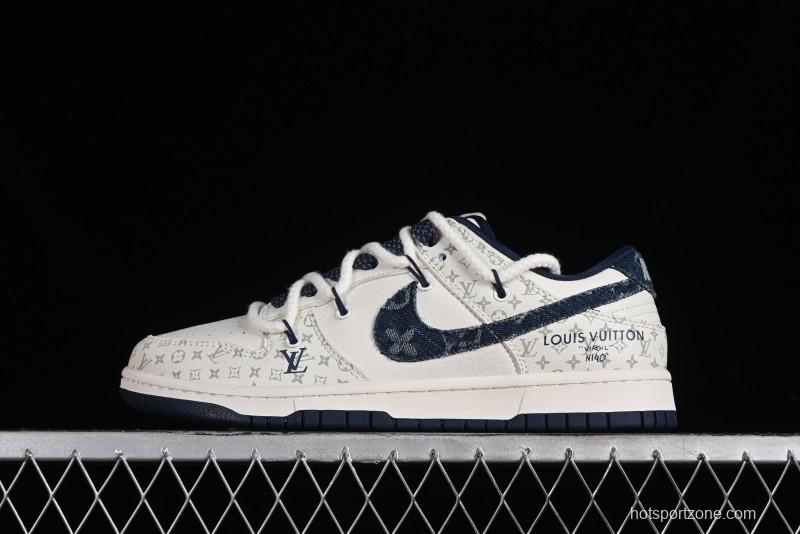 Nike SB Dunk Low LV Collaboration - Light Blue Check Print Anniversary High-End Custom Low-Top Casual Sneakers - SJ2068-249