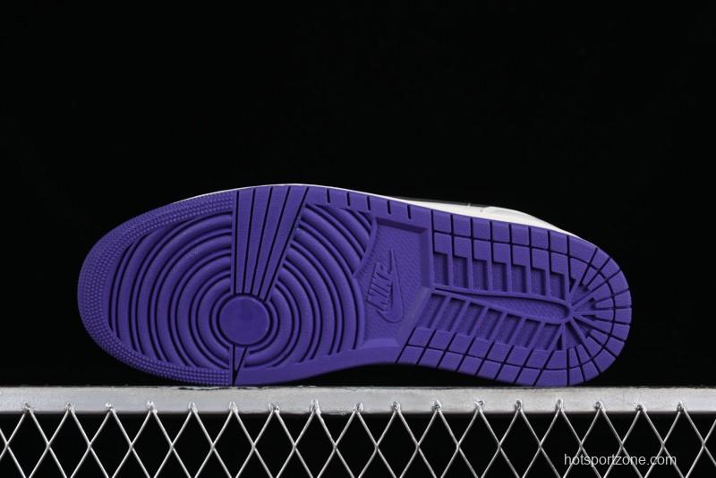 Nike Air Jordan 1 Low SE Casual Sneakers in Black White with Metallic Purple Accents - HF5759-101