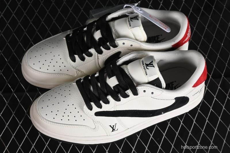 Nike Travis Scott x Fragment Design x Jordan Air Jordan 1 Low OG SP AJ1 LV Beige Black Red Casual Sneakers - LX1988-700