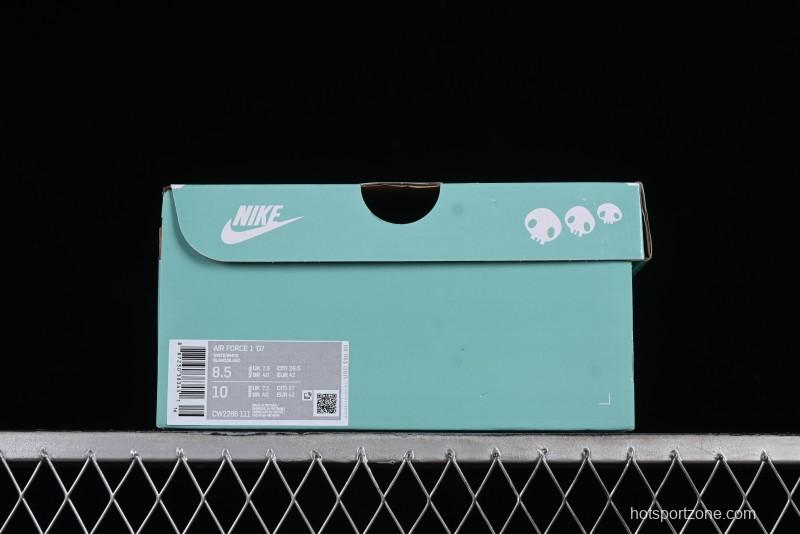 Nike Air Force 1 '07 Low Witch Collaboration Custom Leather Sneakers with Skull and Gradient White-Green Design - CW2288-111