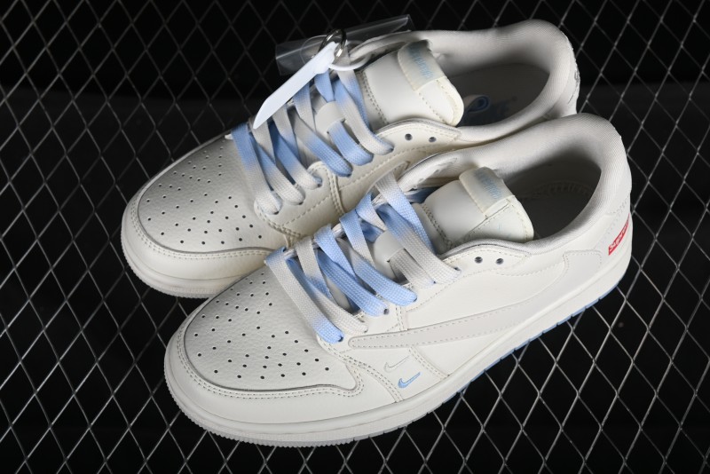 Nike SB Dunk Low Supreme Anniversary Edition Customized Low-Top Casual Sneakers in Off-White and Blue - BB6588-102