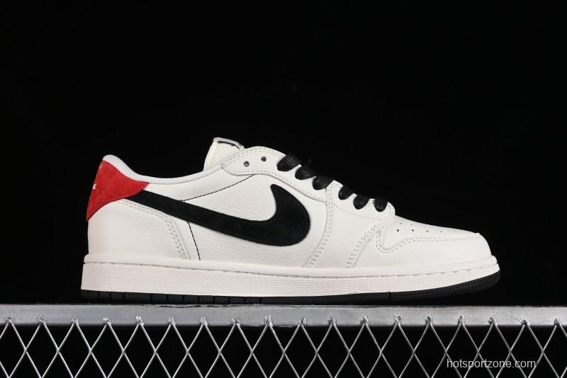 Nike Travis Scott x Fragment Design x Jordan Air Jordan 1 Low OG SP AJ1 LV Beige Black Red Casual Sneakers - LX1988-700
