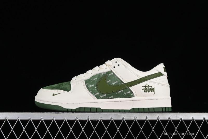 Nike SB Dunk Low Stussy Collaboration - Green Floral Anniversary Custom Low-Top Casual Skate Shoes - CF3688-008