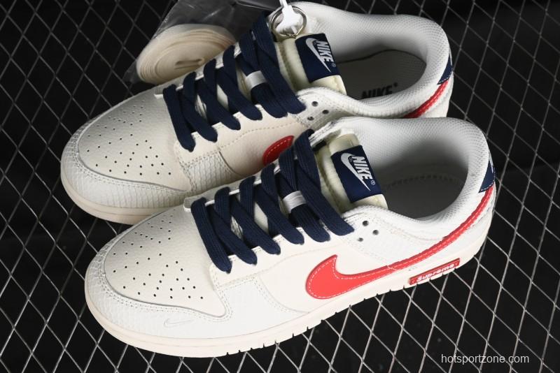 Nike SB Dunk Low Supreme Collaboration - White Dragon Scale Anniversary Custom Low-Top Casual Skate Shoes - BB8685-101