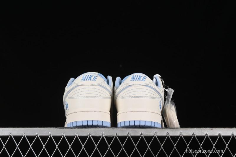 Nike SB Dunk Low Stussy Collaboration - Blue Double Swoosh Anniversary Custom Low-Top Casual Skate Shoes - BB1818-101