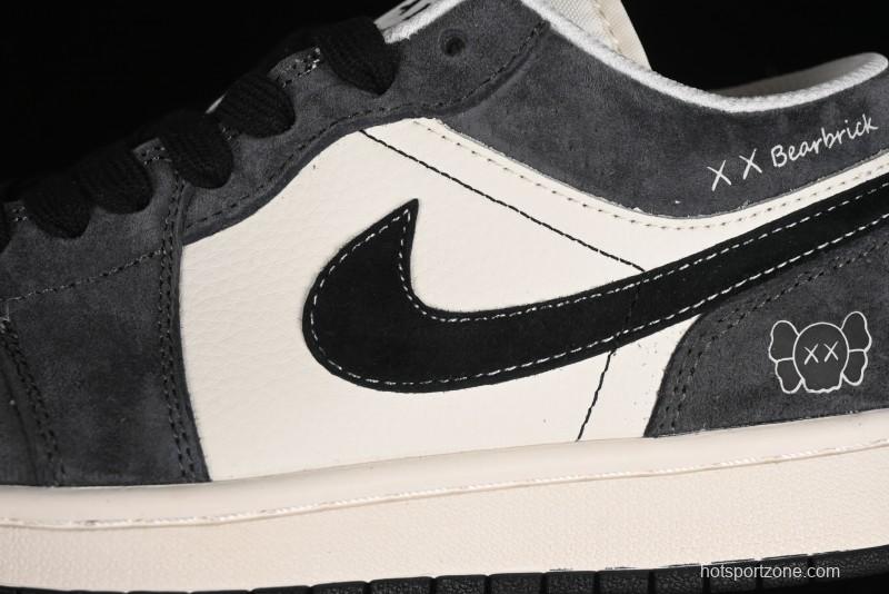 Nike Air Jordan 1 Low Retro Basketball Shoes - Black Velvet Pig Collaboration Custom Design - SJ9950-016