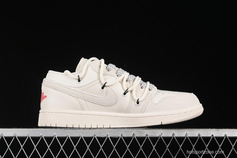 Nike Air Jordan 1 Low Supreme Collaboration - Retro Basketball Shoes in Off-White Red with Small Logo - SJ9950-017