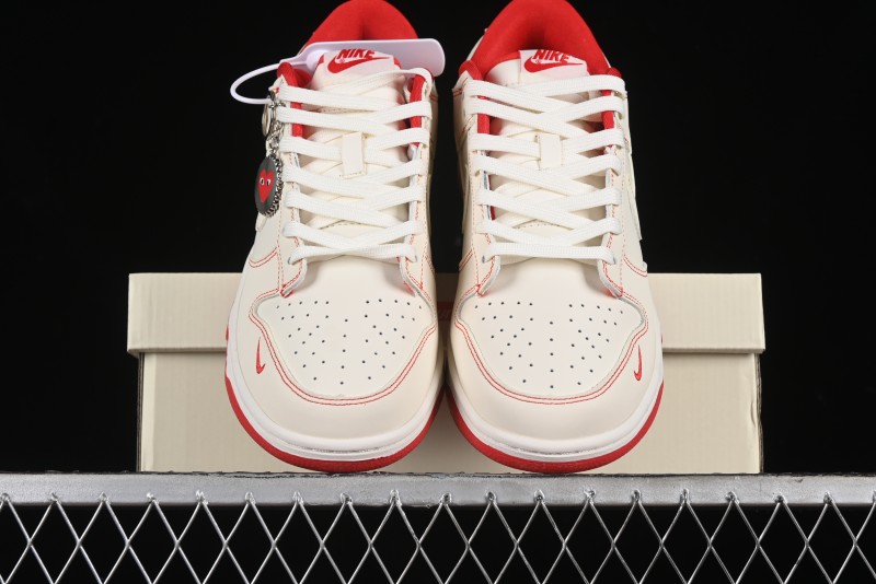 Nike SB Dunk Low Comme des Garcons Collaboration - Off-White Small Red Hook Anniversary High-End Custom Low-Top Casual Skate Shoes - KK1688-100