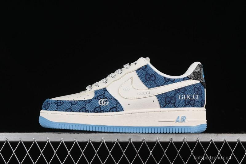 Nike Air Force 1 '07 Low Gucci Collaboration - Blue Floral Print Casual Sneakers - BB9577-101