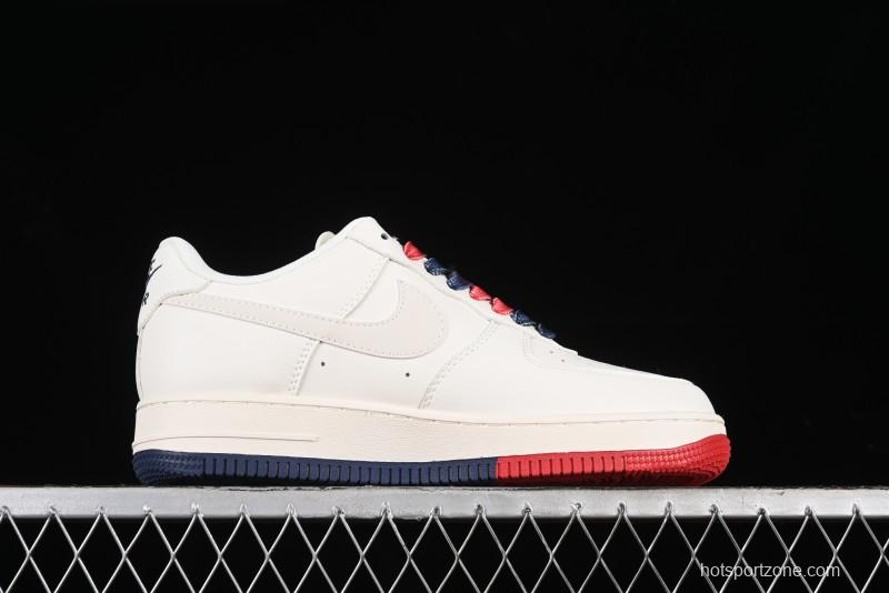 Nike Air Force 1 '07 Low Supreme Collaboration - Beige Red Blue Double Swoosh Casual Sneakers - XZ6188-008