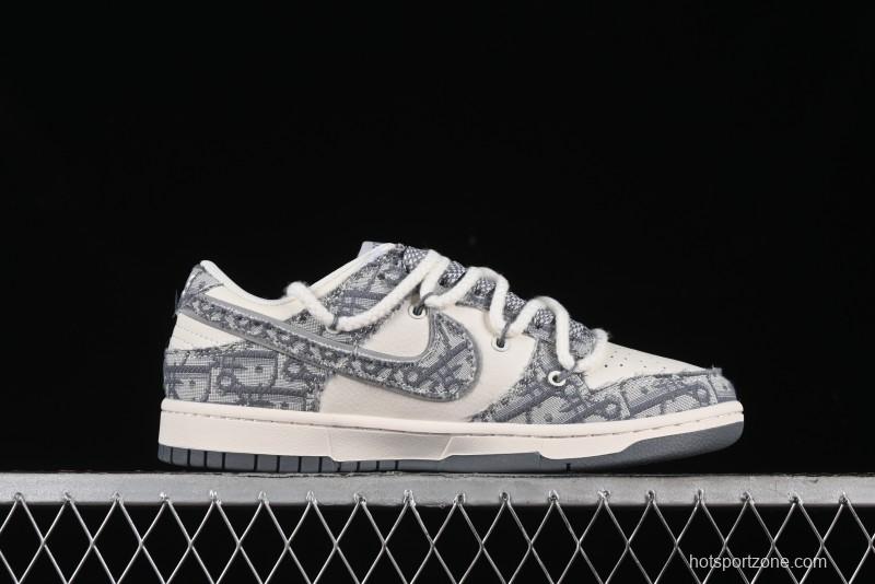 Nike SB Dunk Low Dior Collaboration - Strap Woven Grey Check Anniversary High-End Custom Low-Top Casual Sneakers - SJ2068-285