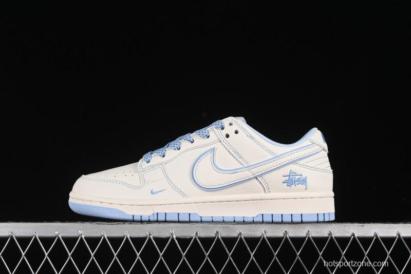 Nike SB Dunk Low Stussy Collaboration - Blue Double Swoosh Anniversary Custom Low-Top Casual Skate Shoes - BB1818-101