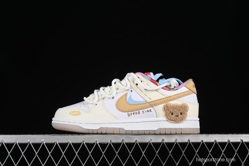 Nike Dunk Low Cake Bear White Yellow Low-Top Casual Sneakers - FN8913-141