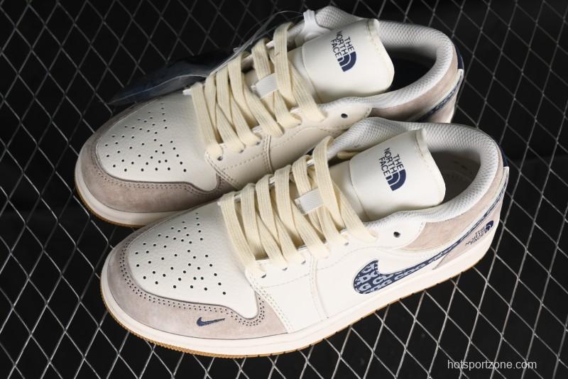 Nike Air Jordan 1 Low AJ1 The North Face Collaboration - White Grey Brown Custom High-End Basketball Shoes - LJ6688-001