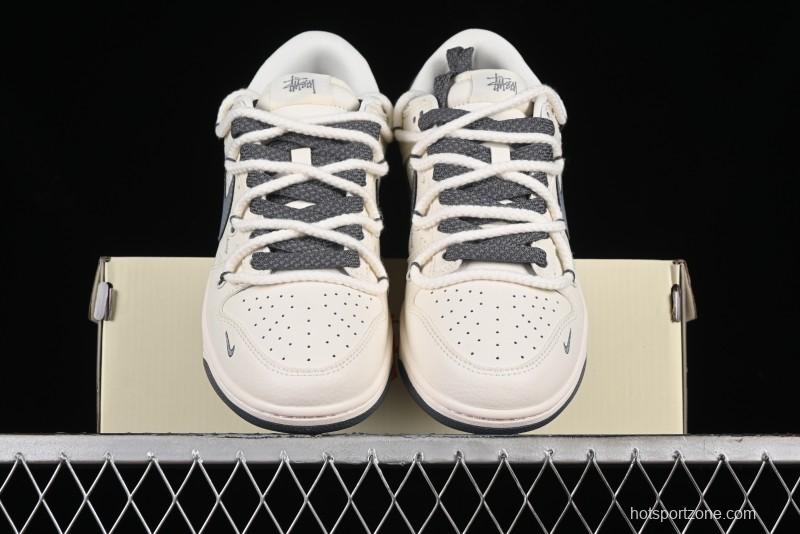 Stussy x Nike Dunk Low SB Sneakers in Off-White and Gray with Stussy S Titanium Accessory - SJ2068-275