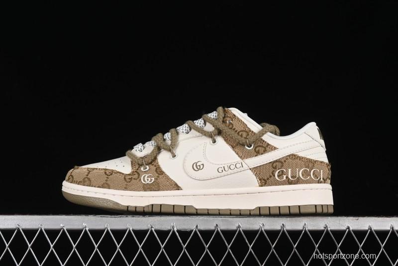 Nike SB Dunk Low Gucci Collaboration - Yellow Denim with Subtle Pattern and White Swoosh Anniversary High-End Custom Low-Top Casual Sneakers - SJ2068-273