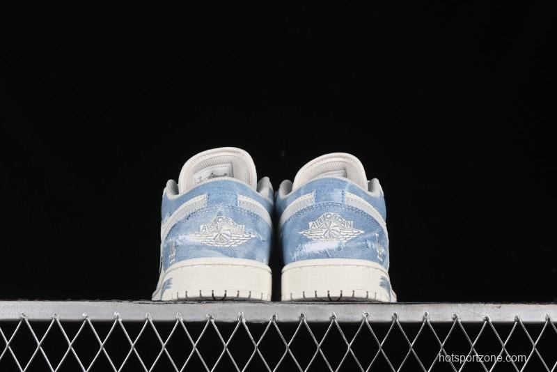 Nike Air Jordan 1 Low MLB Collaboration Retro Blue Denim Custom Basketball Shoes - DC2024-027