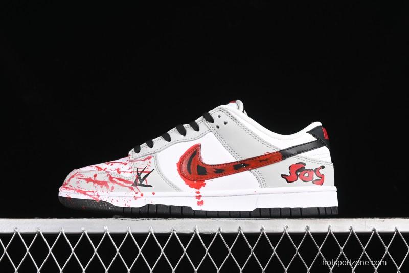 Nike SB Dunk Low Casual Skate Shoes - Anniversary Custom Edition in White/Grey/Black - LW1818-103