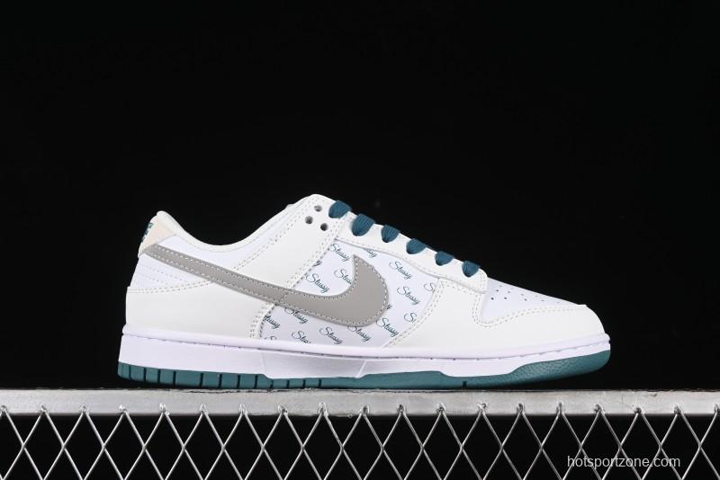 Nike SB Dunk Low Stussy Collaboration - White Grey Green Print Anniversary High-End Custom Low-Top Casual Skate Shoes - XX2025-808
