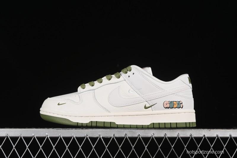 Nike SB Dunk Low Gucci Collaboration - Off White with Green Swoosh Anniversary High-End Custom Low-Top Casual Skate Shoes - KK1888-007