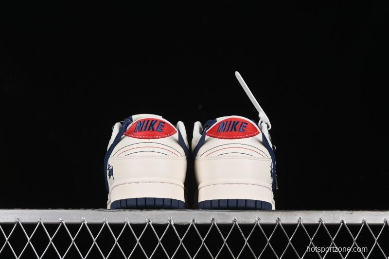 Nike SB Dunk Low Stussy Collaboration - Off White with Big Blue Swoosh Anniversary High-End Custom Low-Top Casual Skate Shoes - XY1688-009