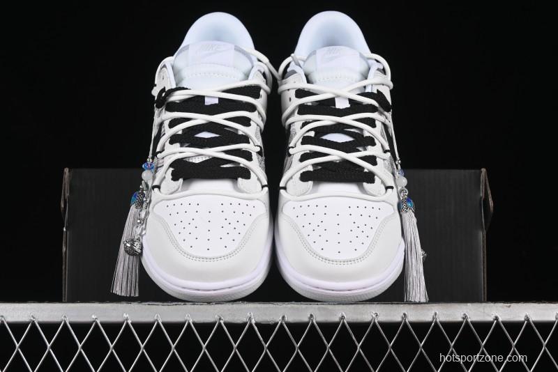 Nike Dunk Low CNY Year of the Dragon Limited Edition SB Lace-Up Casual Sneakers with Silver-White Design - DV0831-101