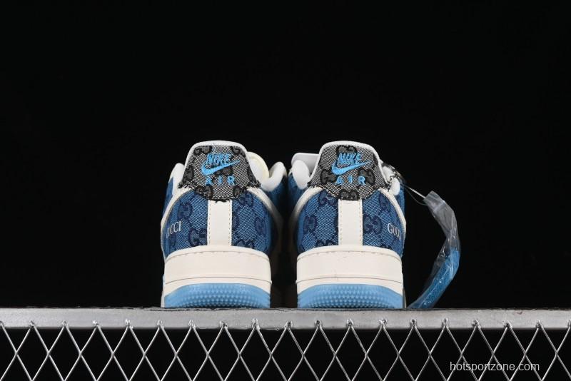 Nike Air Force 1 '07 Low Gucci Collaboration - Blue Floral Print Casual Sneakers - BB9577-101