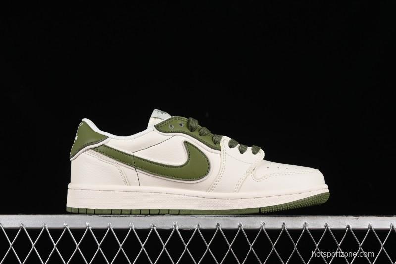 Nike Travis Scott x Fragment Design x Air Jordan 1 Low OG SP AJ1 Retro Sneakers in Sail Military Green - DM6688-602
