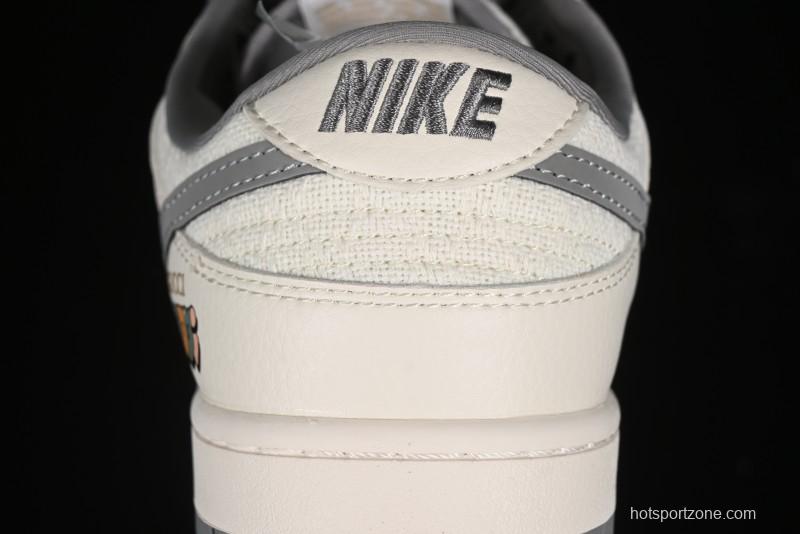 Nike SB Dunk Low Gucci Collaboration Anniversary High-End Custom Sneakers in Off-White & Dark Gray Swoosh - DQ1098-383