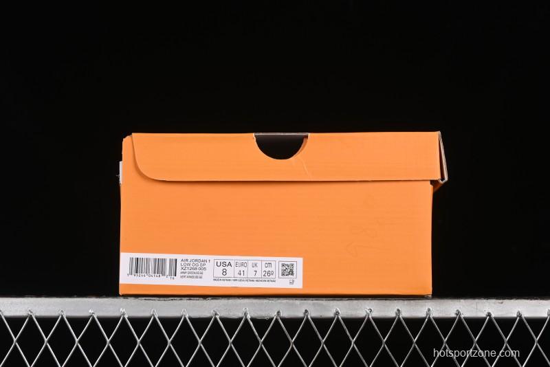 Nike Travis Scott x Fragment Design x Air Jordan 1 Low OG SP AJ1 LV Collaboration - Grey Green Pigskin Low Top Casual Sneakers - XZ1268-005