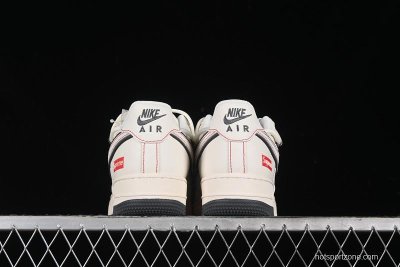 Nike Air Force 1 '07 Low Supreme Collaboration - Red Stitch Grey Sole Casual Sneakers - SJ1198-600