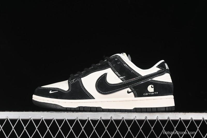 Nike SB Dunk Low Carhartt Collaboration - Off White Black Swoosh Anniversary Custom Low-Top Casual Skate Shoes - SJ1089-005
