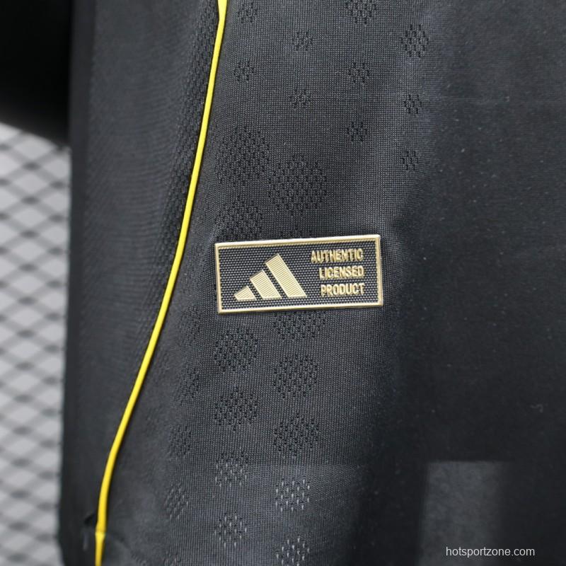 Player Version 25/26 Real Madrid Black with Gold Accents and Emirates Sponsor Jersey